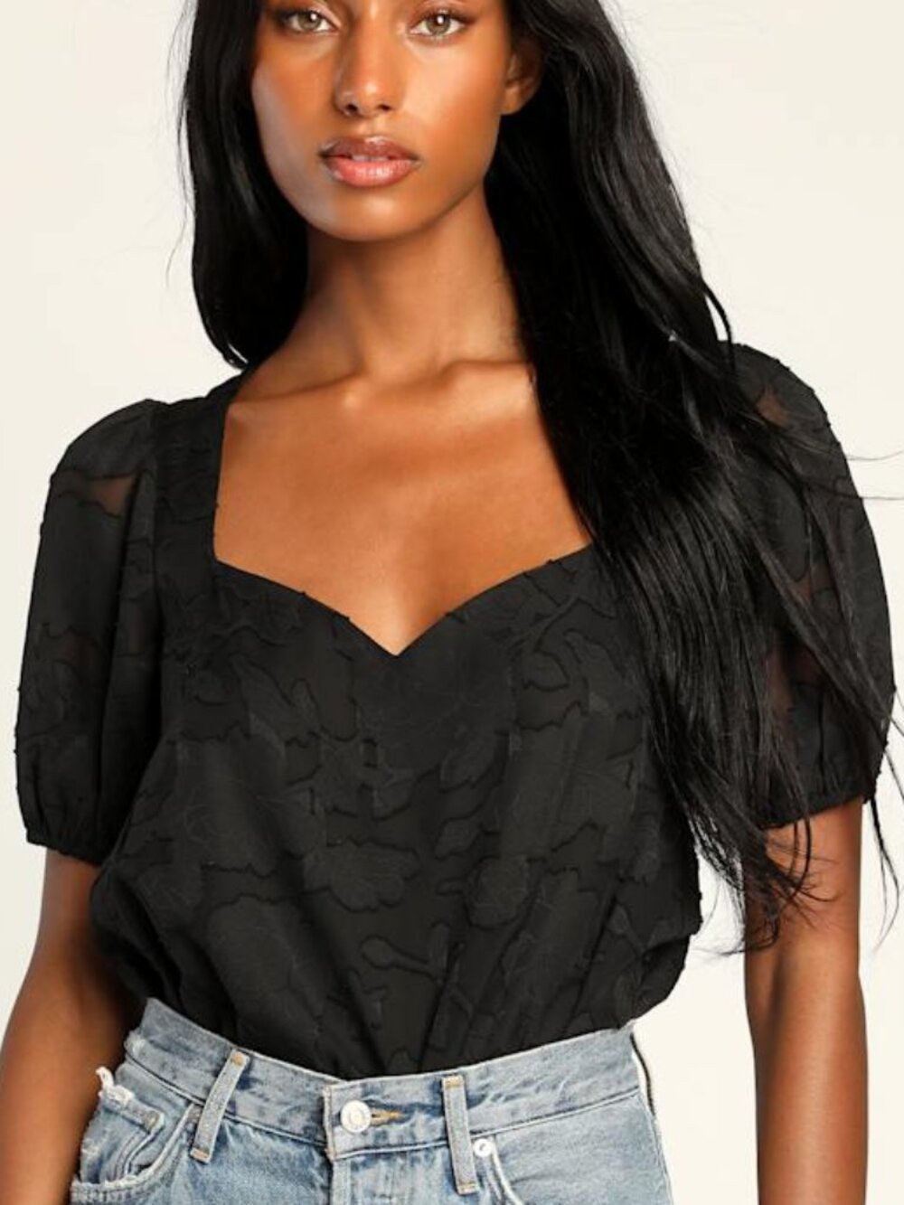 Lulus Blooms Of Passion Black Floral Burnout Puff Sleeve Bodysuit - Size XS